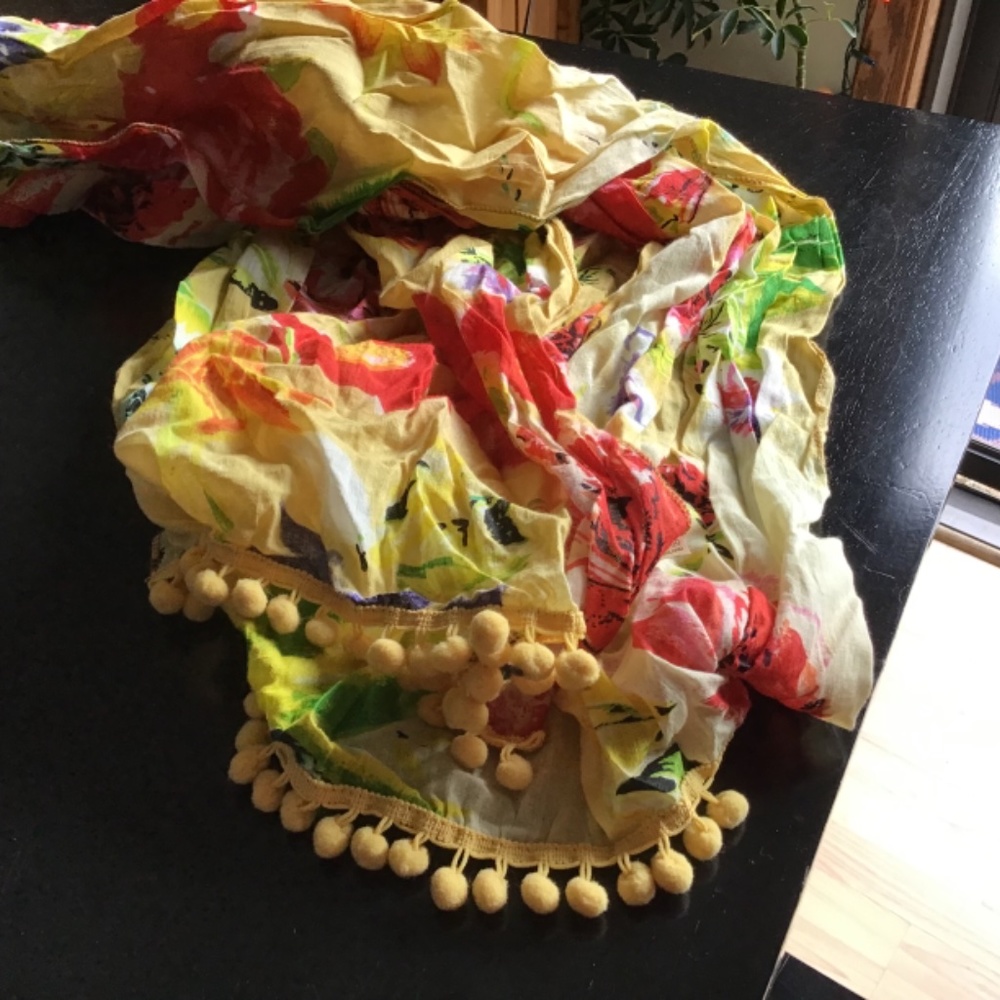 Colorful super fun summer scarf..with sweet baby pompoms.. - Picture 3 of 3